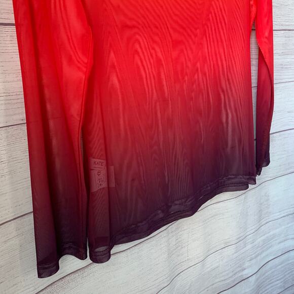 Kate Kasin Orange and Purple Ombre Sheer Mesh Long Sleeve Shirt Rave Swim Cover - Picture 16 of 16